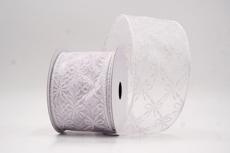 White Glitter Tied Bow Pattern Wired Ribbon_KW0461GC-1-1